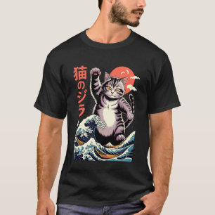 Japanese Cat Art Monster Wave Funny Cat for Men Wo T-Shirt
