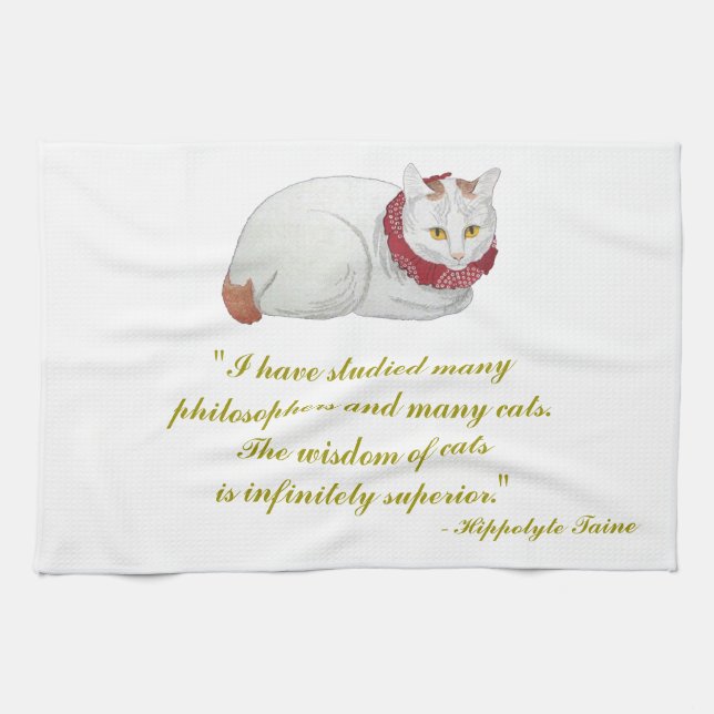 Japanese Cat Art Philosophy Quote Kitchen Towel (Horizontal)