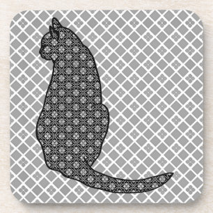 Japanese Cat - Black and White Kimono Print Coaster