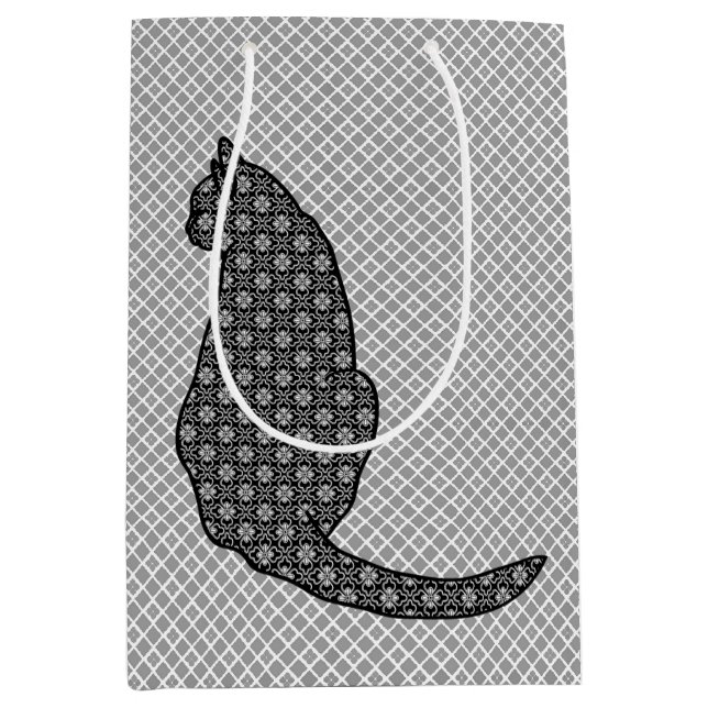 Japanese Cat - Black and White Kimono Print Medium Gift Bag (Front)