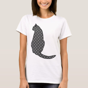 Japanese Cat - Black and White Kimono Print T-Shirt