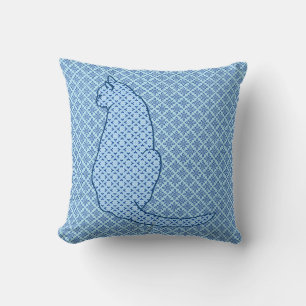 Japanese Cat - Blue Kimono Print Cushion