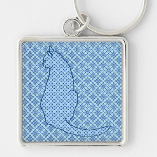 Japanese Cat - Blue Kimono Print Key Ring