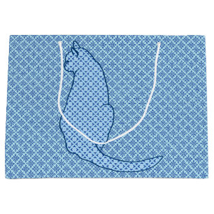 Japanese Cat - Blue Kimono Print Large Gift Bag