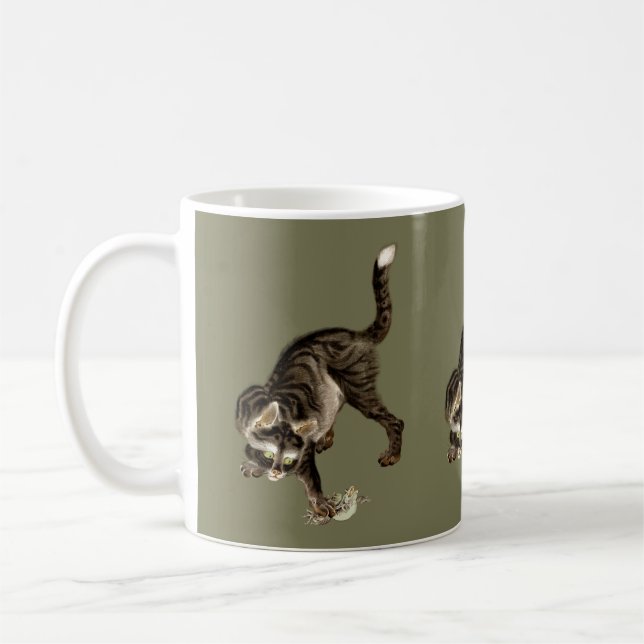 Japanese Cat Catching a Frog Coffee Mug (Left)