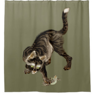 Japanese Cat Catching a Frog Shower Curtain