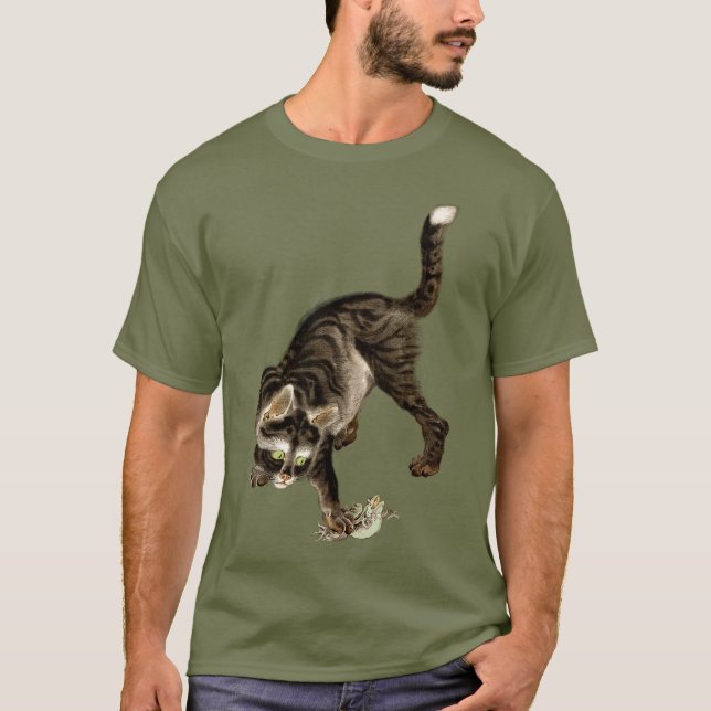 Japanese Cat Catching a Frog T-Shirt (Front)