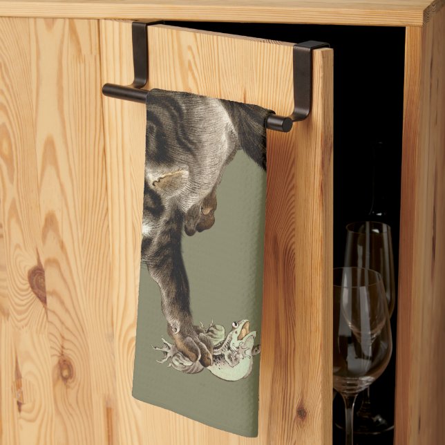 Japanese Cat Catching a Frog Tea Towel (Thirds Fold)