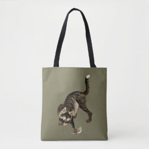 Japanese Cat Catching a Frog Tote Bag