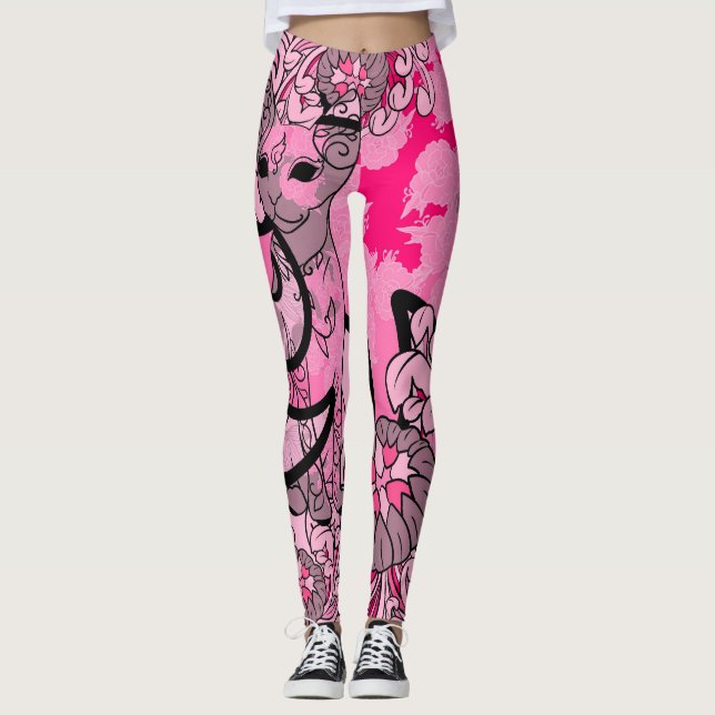 Japanese Cat & Chrysanthemum Patterns Leggings (Front)