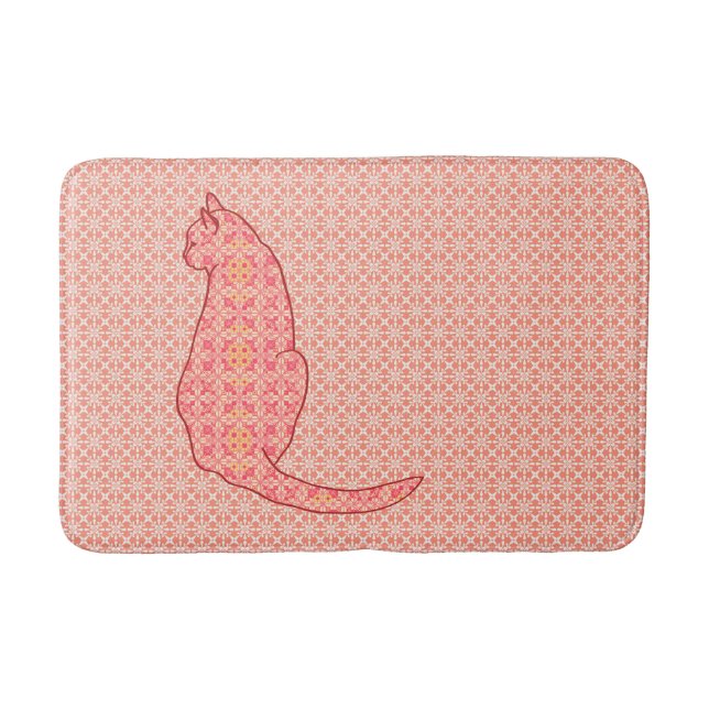 Japanese Cat - Coral Orange Batik Bath Mat (Front)