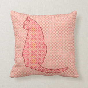 Japanese Cat - Coral Orange Batik Cushion