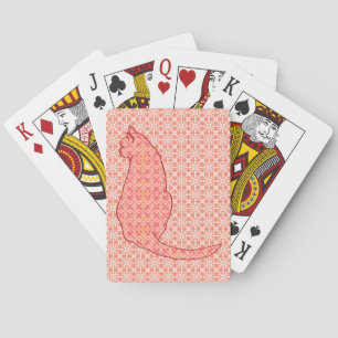 Japanese Cat - Coral Orange Batik Playing Cards