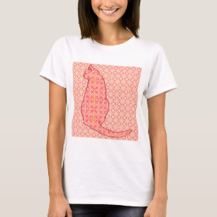 Japanese Cat - Coral Orange Batik T-Shirt