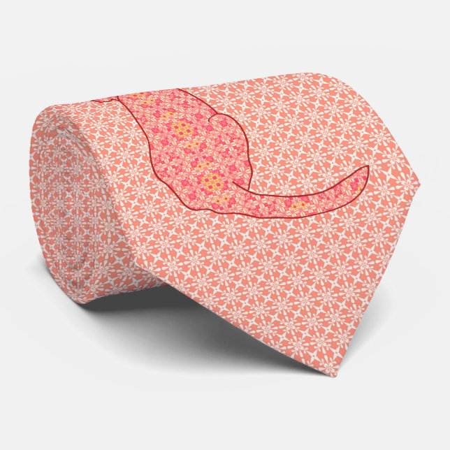 Japanese Cat - Coral Orange Batik Tie (Rolled)