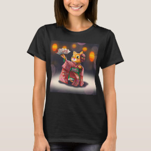 Japanese cat dancer in traditional costume T-Shirt