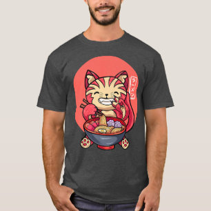 Japanese Cat Eating Ramen Cute Cat Ramen Noodles 4 T-Shirt