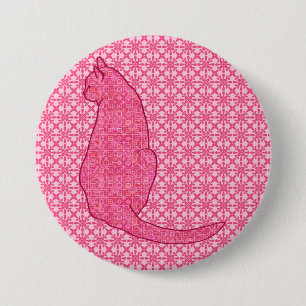 Japanese Cat - Fuchsia Pink Batik 7.5 Cm Round Badge
