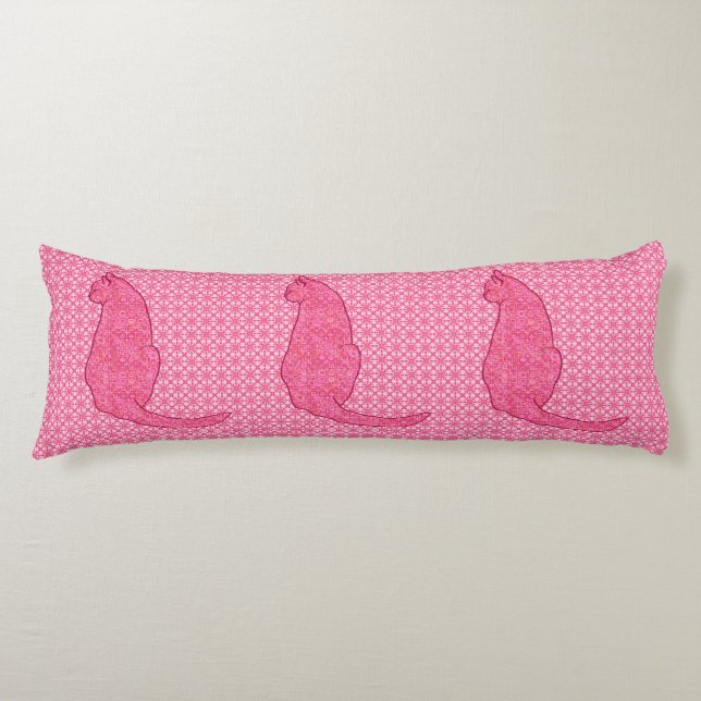 Japanese Cat - Fuchsia Pink Batik Body Cushion (Front)