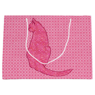 Japanese Cat - Fuchsia Pink Batik Large Gift Bag