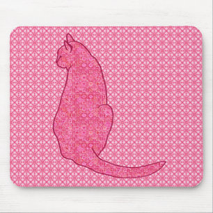 Japanese Cat - Fuchsia Pink Batik Mouse Pad