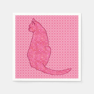 Japanese Cat - Fuchsia Pink Batik Napkin