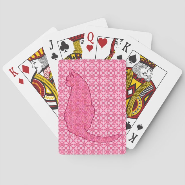 Japanese Cat - Fuchsia Pink Batik Playing Cards (Back)
