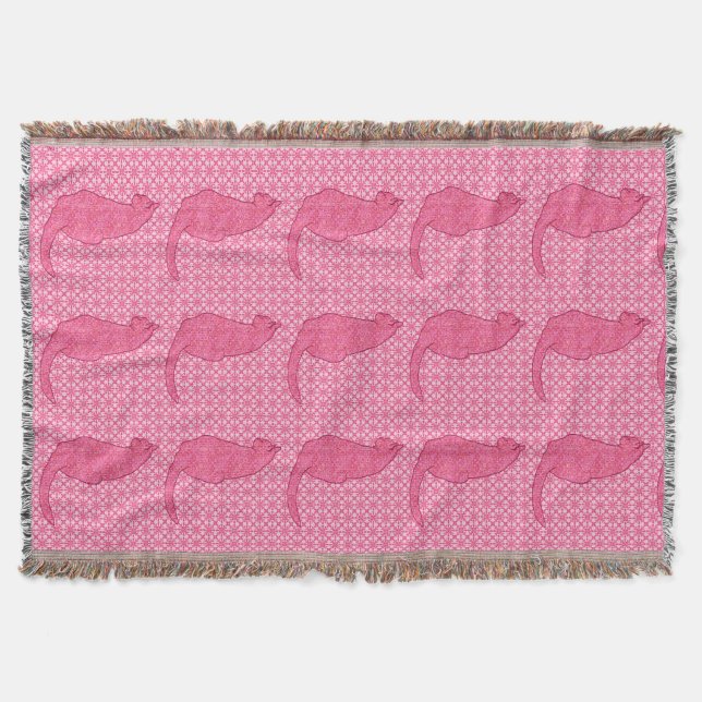 Japanese Cat - Fuchsia Pink Batik Throw Blanket (Front)