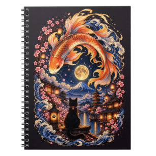 Japanese Cat & Koi Fish Moon Notebook