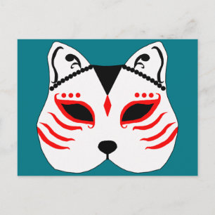 Japanese cat mask postcard