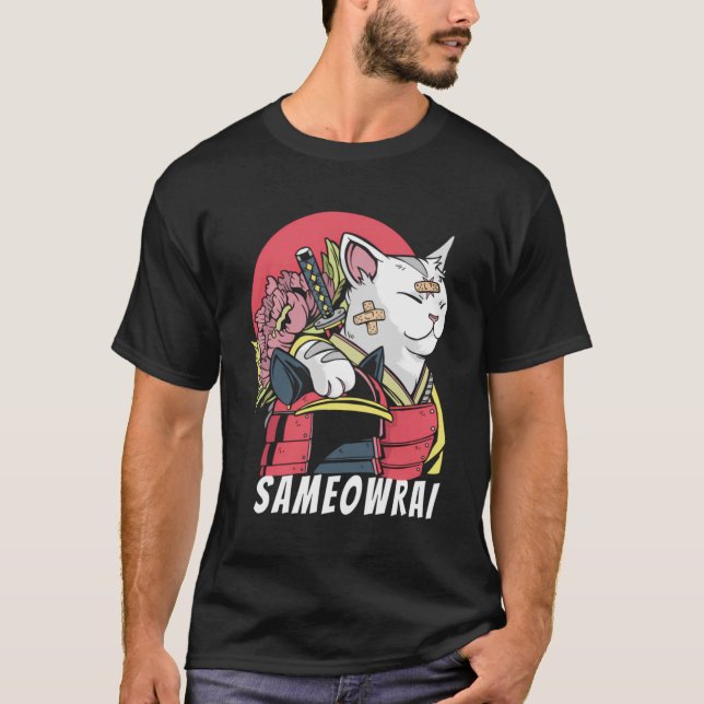 Japanese Cat Samurai Katana Sameowrai Anime Funny T-Shirt (Front)