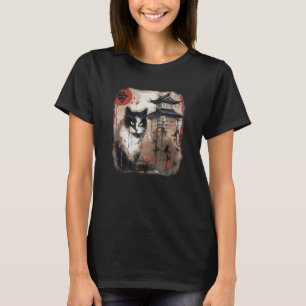 Japanese cat temple portrait black and white, pain T-Shirt