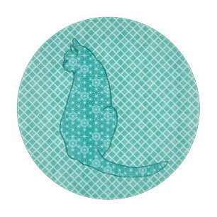 Japanese Cat - Turquoise Kimono Print Cutting Board