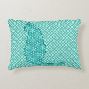 Japanese Cat - Turquoise Kimono Print Decorative Cushion