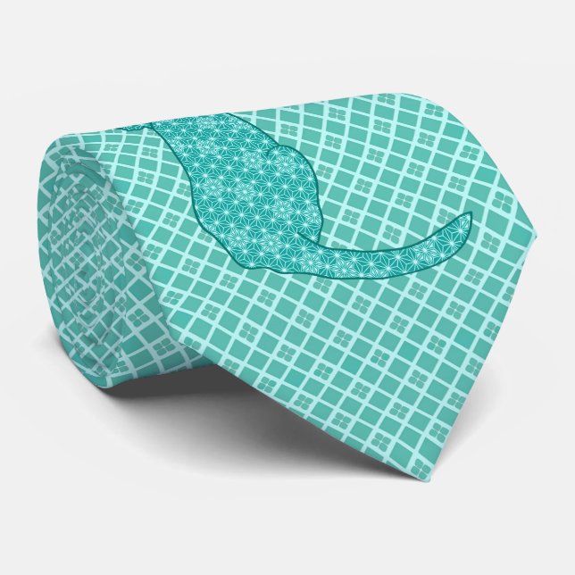 Japanese Cat - Turquoise Kimono Print Tie (Rolled)