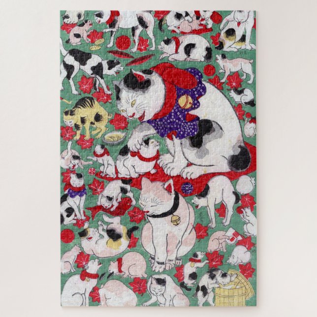 Japanese Cat, Ukiyo-e Jigsaw Puzzle (Vertical)