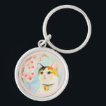 Japanese Cat Watercolor Art Key Ring<br><div class="desc">This is a watercolor illustration of a calico cat looking up at and enjoying the cherry blossom. “Hanami” is a Japanese tradition where people celebrate and party under the cherry blossom trees when they are in full bloom. Painted with Holbein and Winsor and Newton watercolor paints on Arches hot pressed...</div>