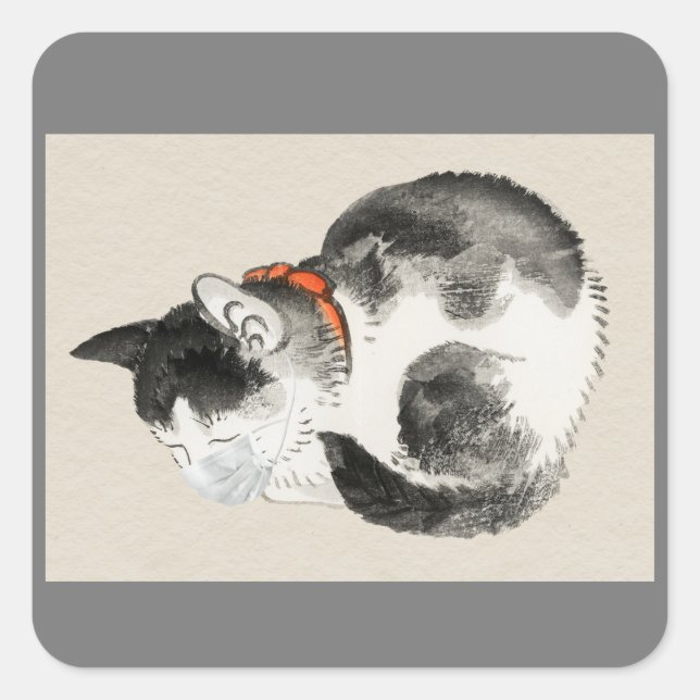 JAPANESE CAT WITH MASK STICKERS LABELS (Front)