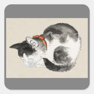 JAPANESE CAT WITH MASK STICKERS LABELS