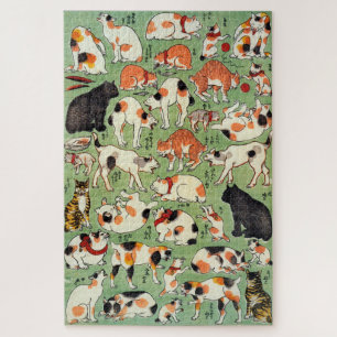 Japanese Cat, Yoshifuji, Ukiyo-e Jigsaw Puzzle