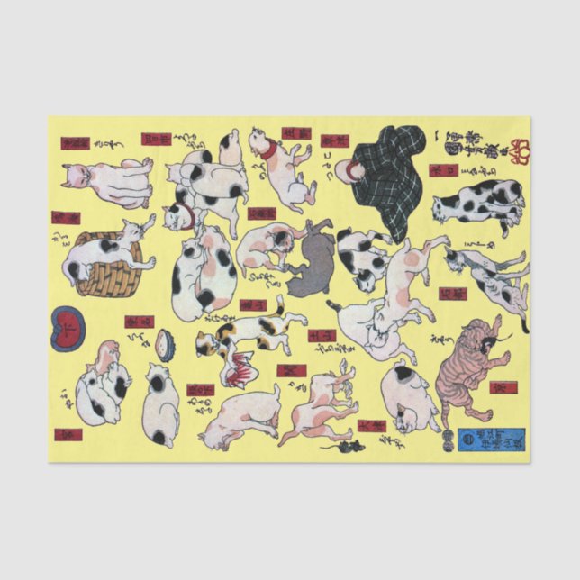 Japanese Cats (Background Colour Changeable) Tissue Paper (Front)