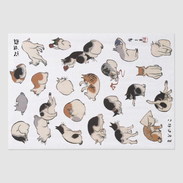 Japanese Cats (Background Colour Changeable)  Tissue Paper (Front)