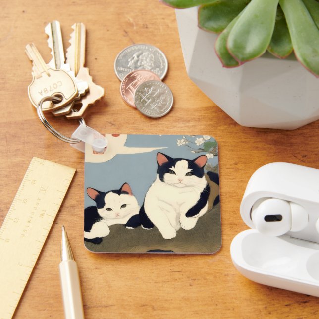 Japanese Cats Blossom Tree Keychain (Desk)