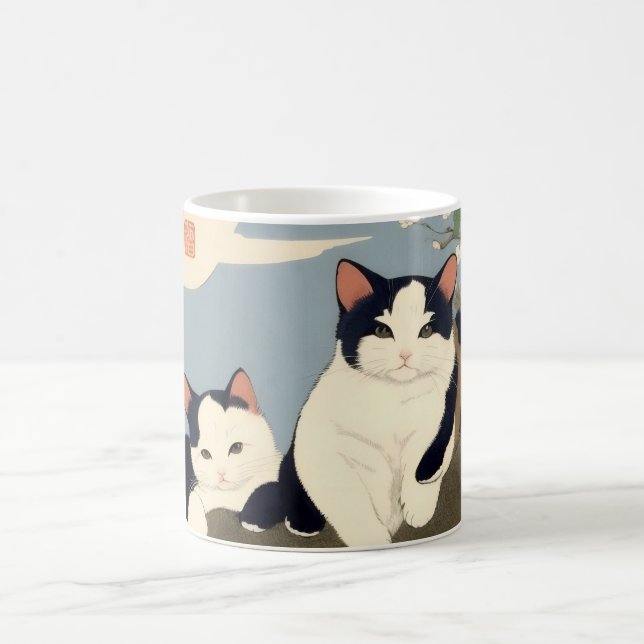 Japanese Cats Blossom Tree Mug – Ukiyo-e Style (Center)