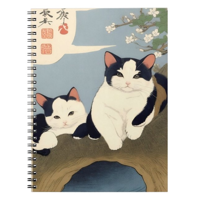 Japanese Cats Blossom Tree Notebook (Front)