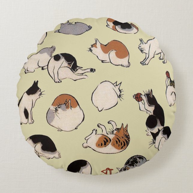 Japanese Cats (Colour Chengeable ) Round Cushion (Front)