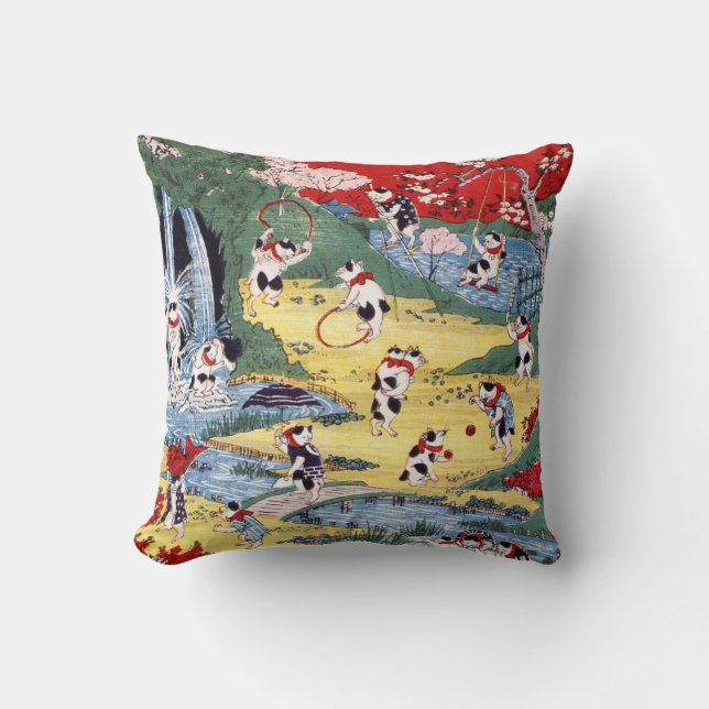 Japanese Cats Country, Utagawa Kunitoshi Cushion (Front)