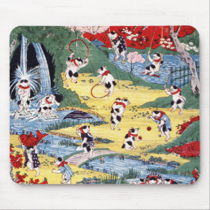 Japanese Cats Country, Utagawa Kunitoshi Mouse Pad