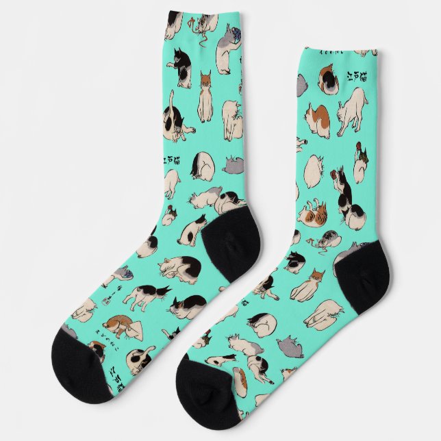 Japanese Cats (Customizable Background Color) Socks (Left)