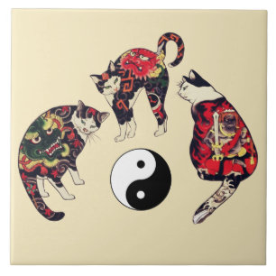 JAPANESE CATS ,DRAGON RED DEVIL TATTOOS,YIN YANG  CERAMIC TILE
